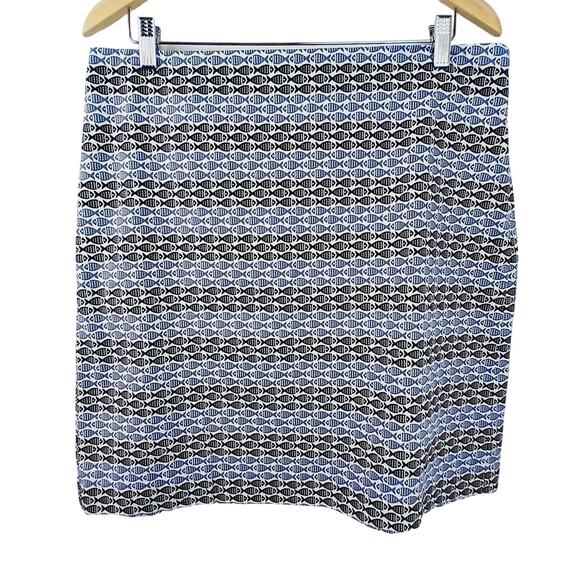 Talbots SZ 14P Novelty Fish Print Cotton Spandex Skirt White Blue Black - Picture 2 of 7